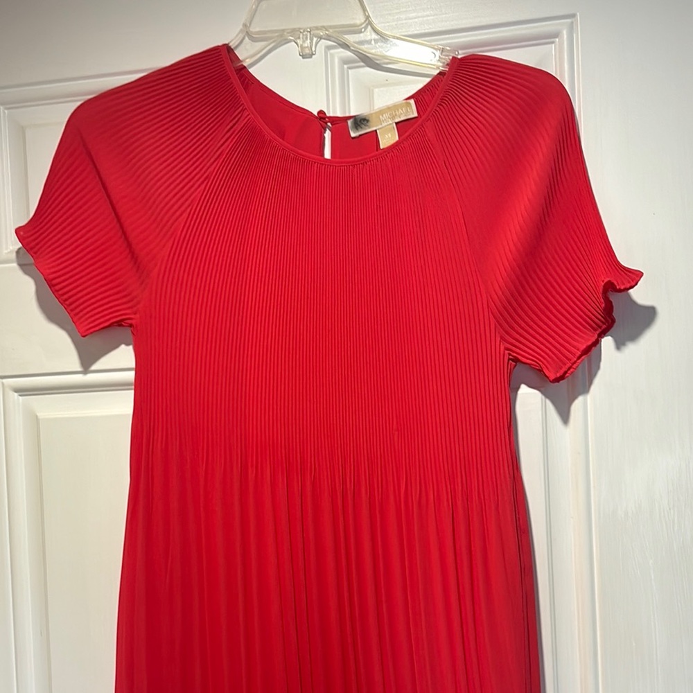 Michael kors Red Pleated Short Sleeve Dress